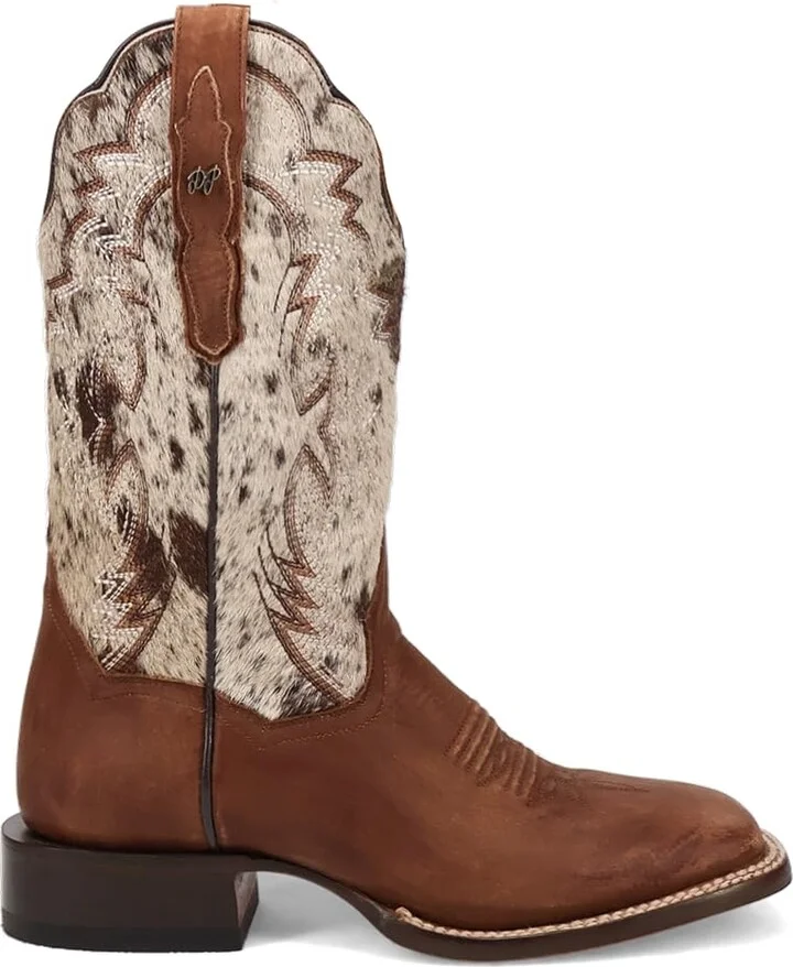 Dan Post Boots Womens Clarabelle Cow Square Toe Casual Boots Mid Calf Low Heel 1-2" - Brown - Size 6.5 M