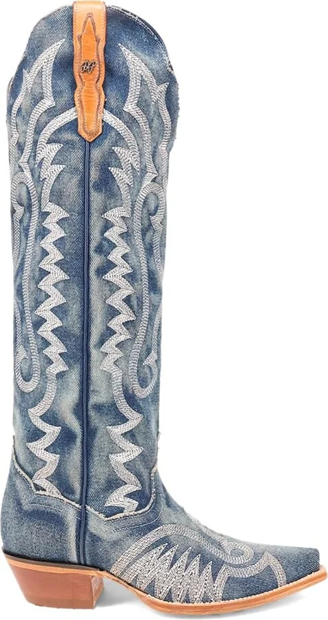 Dan Post Boots Womens Denim Darlin Snip Toe Casual Boots Mid Calf Low Heel 1-2" - Blue - Size 6.5 M