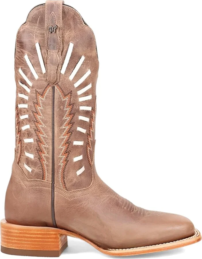 Dan Post Boots Womens Lacey Embroidered Square Toe Casual Boots Mid Calf Low Heel 1-2" - Brown - Size 8 M