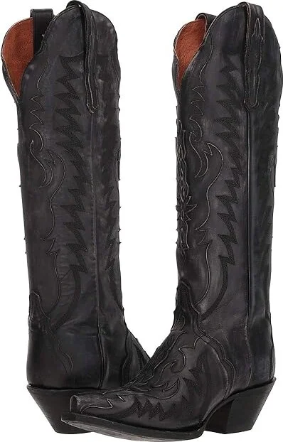Dan Post Hallie Cowboy Women's Boots Black Distressed : 6.5 B - Medium, Leather