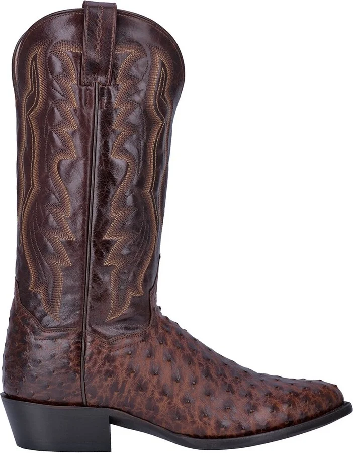 Dan Post Mens Pershing Ostrich Embroidered Round Toe Pull On Dress Boots Mid Calf - Brown - Size 7.5 D