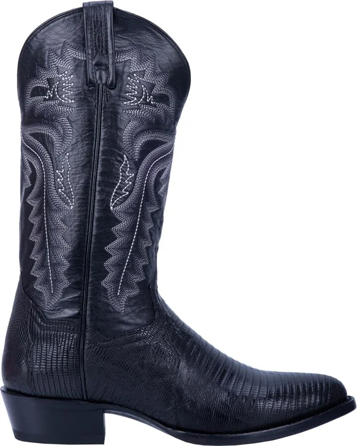 Dan Post Mens Winston Lizard Embroidered Round Toe Pull On Dress Boots Mid Calf - Black - Size 10 2E