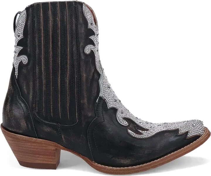 Dan Post Womens Crystal Snip Toe Casual Boots Ankle Low Heel 1-2" - Black - Size 6.5 M