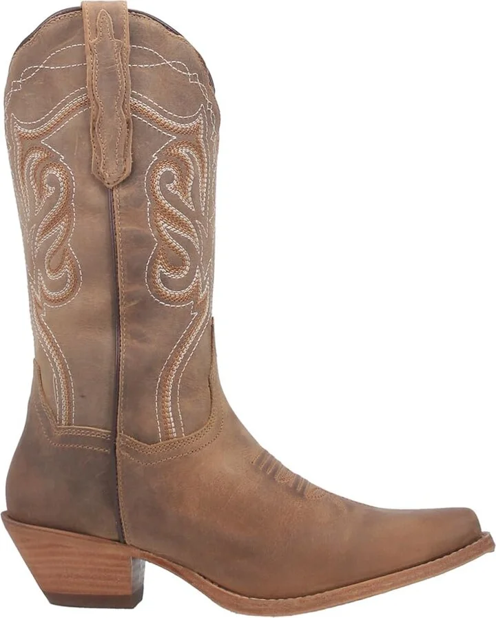 Dan Post Womens Karmel Embroidered Snip Toe Pull On Casual Boots Mid Calf Low Heel 1-2" - Brown - Size 8.5 M