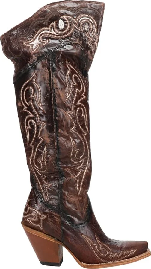 Dan Post Womens Kommotion Embroidered Snip Toe Zippered Casual Boots Over the Knee High Heel 3" & Up - Brown - Size 6 M