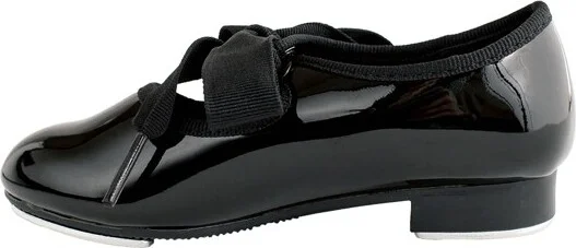 Dance Class Patent Flexible Tap Shoe with ribbon tie, Black - T100W - size 6.5
