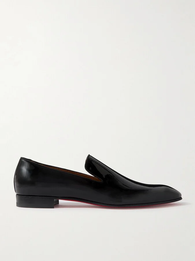 Dandelion Grosgrain-Trimmed Patent-Leather Loafers