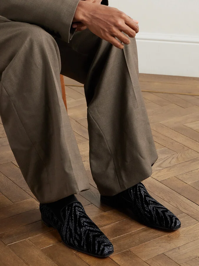 Dandy Chick Grosgrain-Trimmed Embellished Velour Loafers - Image 2