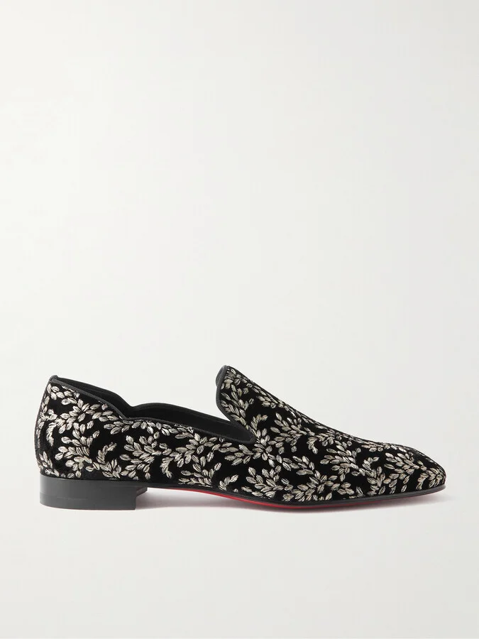 Dandy Chick Grosgrain-Trimmed Embroidered Velour Loafers