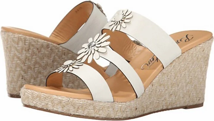 Dandy Daisy Ivory White Leather Strappy Slip On Wedge Sandal Shoe