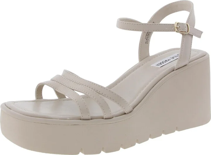 Dane Womens Strappy Faux Leather Wedge Sandals
