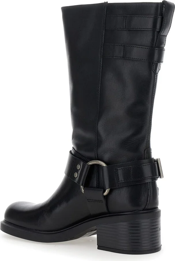 'daniella' Black Ankle Boots With Buckles In Leather Woman - Image 3