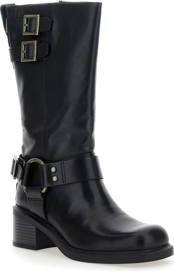'Daniella' Black Ankle Boots With Buckles In Leather Woman - Image 2