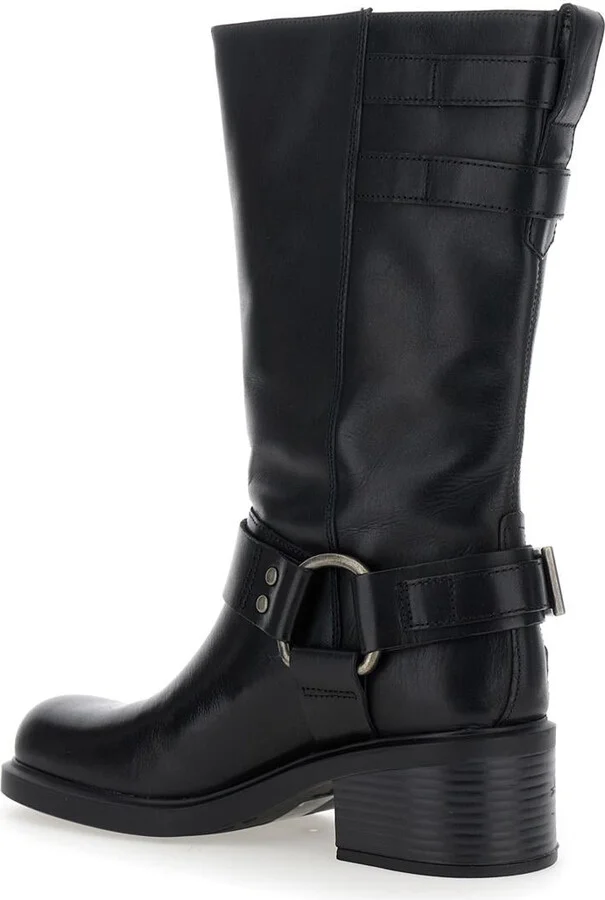 'Daniella' Black Ankle Boots With Buckles In Leather Woman - Image 3