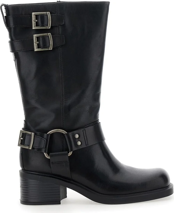 'Daniella' Black Ankle Boots With Buckles In Leather Woman