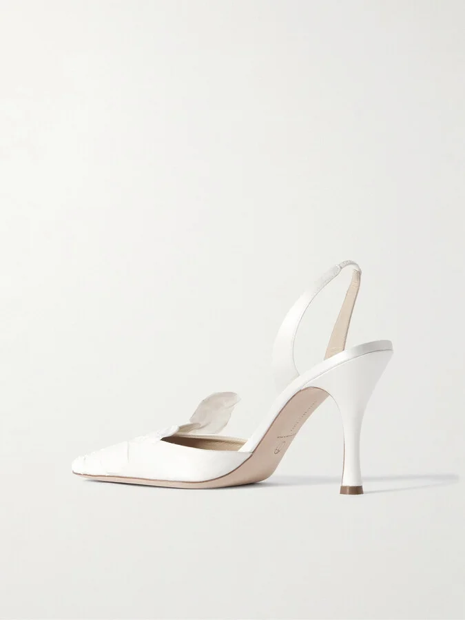 Danielle Frankel - Coco Satin And Painted Tulle Slingback Pumps - Ivory - Image 3