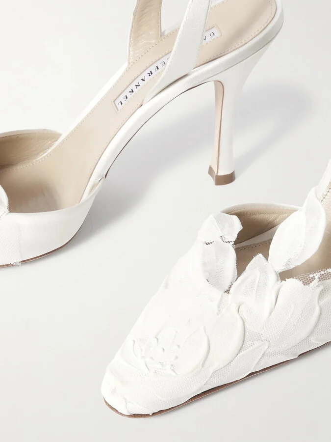 Danielle Frankel - Coco Satin And Painted Tulle Slingback Pumps - Ivory - Image 4