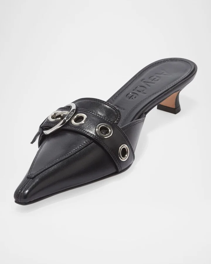 Danielle Leather Kitten Mule Pumps - Image 2