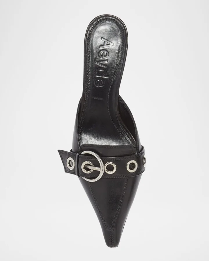Danielle Leather Kitten Mule Pumps - Image 4