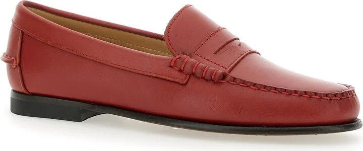 'danielle Pop' Red Loafers With Bevelled Toe And Low Stacked Heel In Leather Woman - Image 2