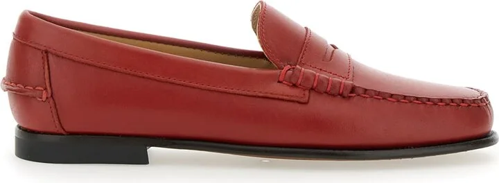 'danielle Pop' Red Loafers With Bevelled Toe And Low Stacked Heel In Leather Woman