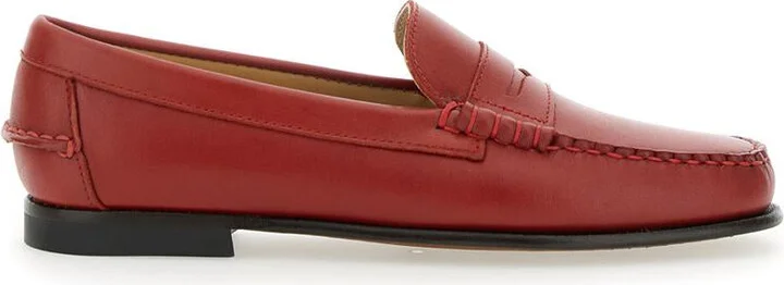 'Danielle Pop' Red Loafers With Bevelled Toe And Low Stacked Heel In Leather Woman