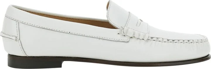 'danielle Pop' White Loafers With Bevelled Toe And Low Stacked Heel In Leather Woman