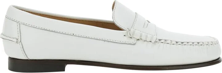 'Danielle Pop' White Loafers With Bevelled Toe And Low Stacked Heel In Leather Woman