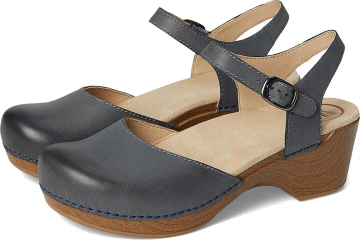 Dansko Sam Women's 1-2 inch heel Shoes Denim Burnished Nubuck : EU 36 (US Women's 5.5-6) Regular, Leather