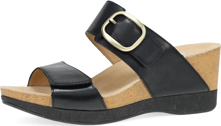Dansko Shannon Slip-On Wedge Sandal for Women – Cork/EVA Wedge with Arch Support –Fully Adjustable Straps–Versatile Casual to Dressy Footwear Black 11.5-12 M US