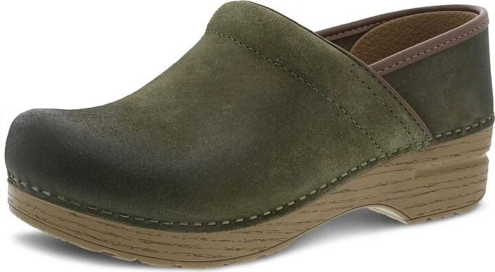 Dansko Women's Professional Green Burnished Nubuck Slip-On Clogs 8.5-9 M US – Anti-Fatigue Rocker Sole and Arch Support for Comfort