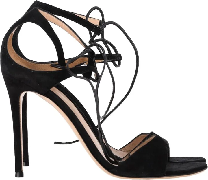 Darcy Double Ankle Strap Sandal Heels in Black Suede