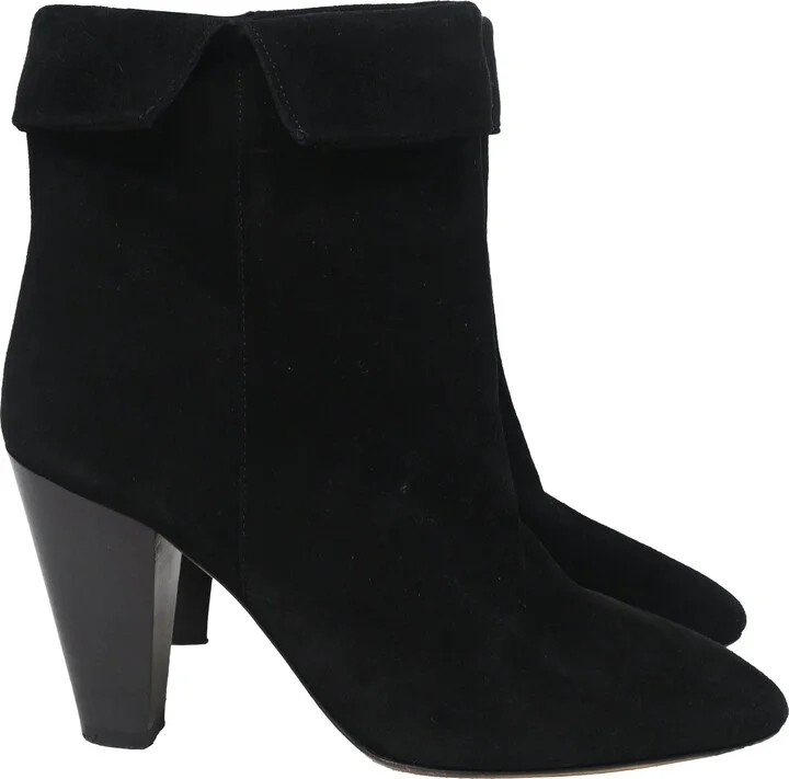 Darilay Fold-Over Ankle Heeled Boots in Black Suede