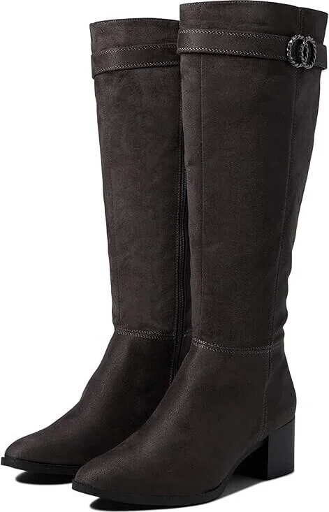 Daring Boot Women's 10 Stone Gray Zipper Knee High Block Heels KHD561