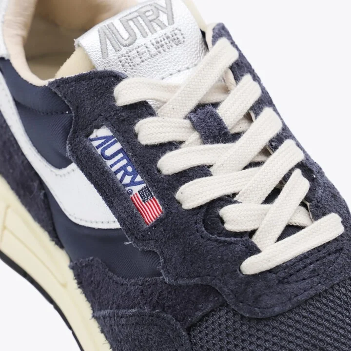 Dark Blue And White Leather Reelwind Sneakers - Image 4