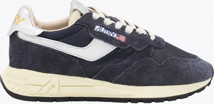 Dark Blue And White Leather Reelwind Sneakers