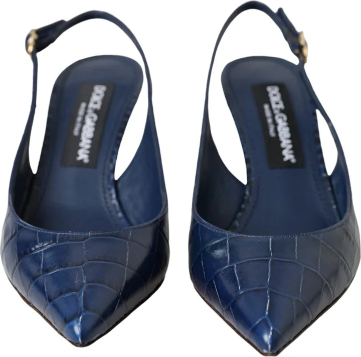 Dark Blue Croc Leather Slingbacks Women's Shoes (Pre-Owned) - Image 2