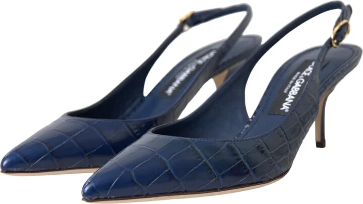 Dark Blue Croc Leather Slingbacks Women's Shoes (Pre-Owned) - Image 3