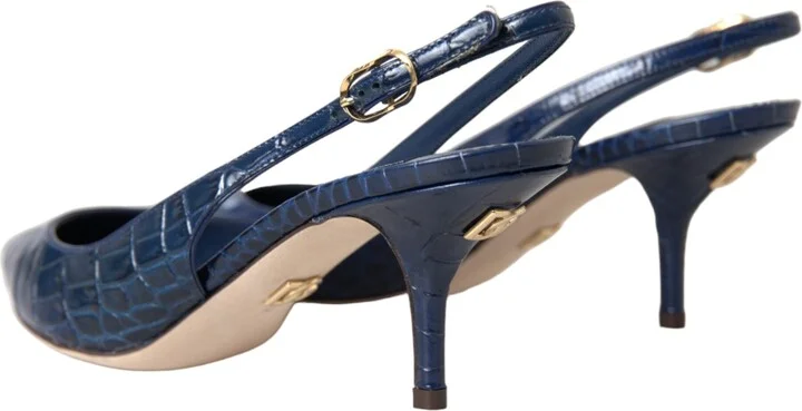 Dark Blue Croc Leather Slingbacks Women's Shoes (Pre-Owned) - Image 4