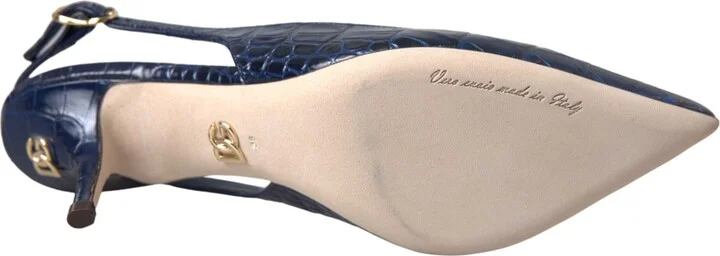 Dark Blue Croc Leather Slingbacks Women's Shoes (Pre-Owned) - Image 6