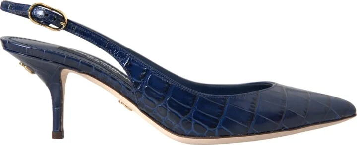 Dark Blue Croc Leather Slingbacks Women's Shoes (Pre-Owned)