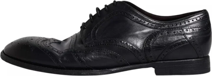 Dark Blue Leather Derby Wingtip Formal Men's Shoes - Image 2