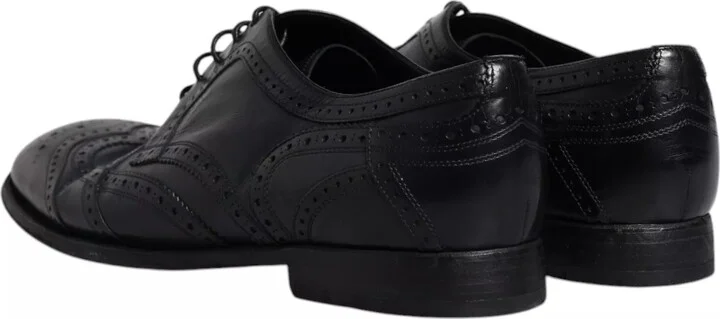 Dark Blue Leather Derby Wingtip Formal Men's Shoes - Image 4