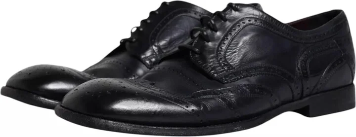 Dark Blue Leather Derby Wingtip Formal Men's Shoes - Image 5