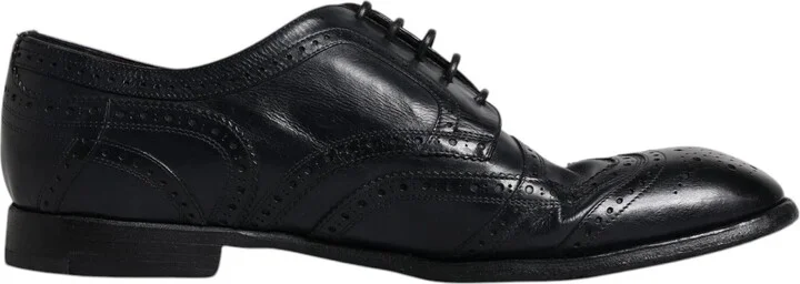 Dark Blue Leather Derby Wingtip Formal Men's Shoes
