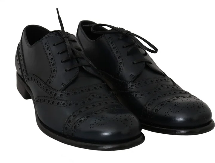Dark Blue Leather Wingtip Oxford Dress Men's Shoes - Image 2