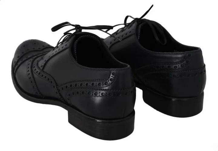 Dark Blue Leather Wingtip Oxford Dress Men's Shoes - Image 3