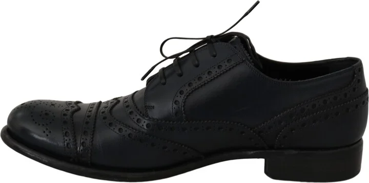 Dark Blue Leather Wingtip Oxford Dress Men's Shoes - Image 4