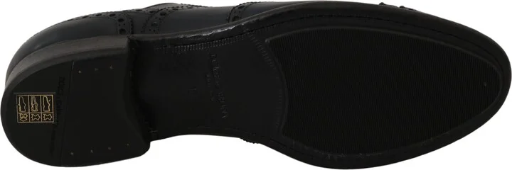 Dark Blue Leather Wingtip Oxford Dress Men's Shoes - Image 5