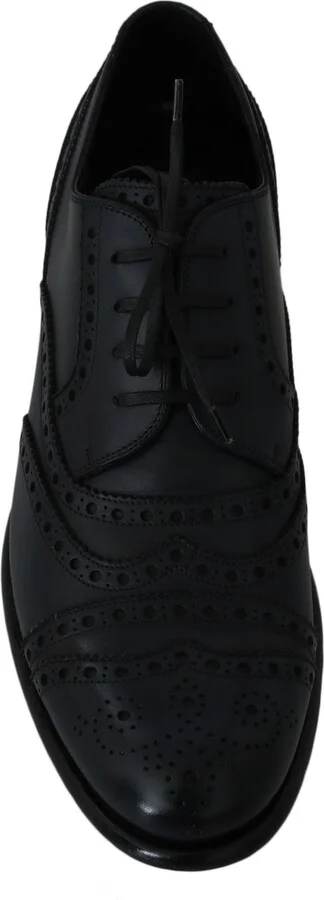 Dark Blue Leather Wingtip Oxford Dress Men's Shoes - Image 6